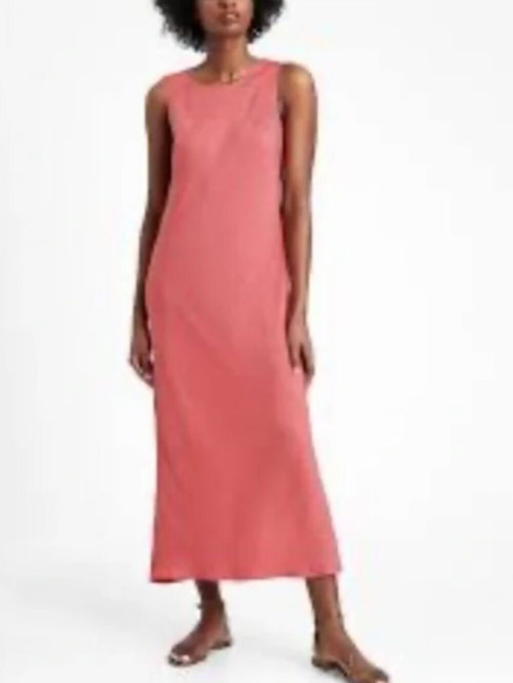 BANANA REPUBLIC Coral Pink Slinky Sleeveless Maxi Dress Silk Look Minimalist S